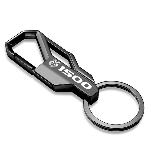 iPick Image for RAM 1500 Logo Gunmetal Gray Metal Plate Black Leather Strap Key Chain 